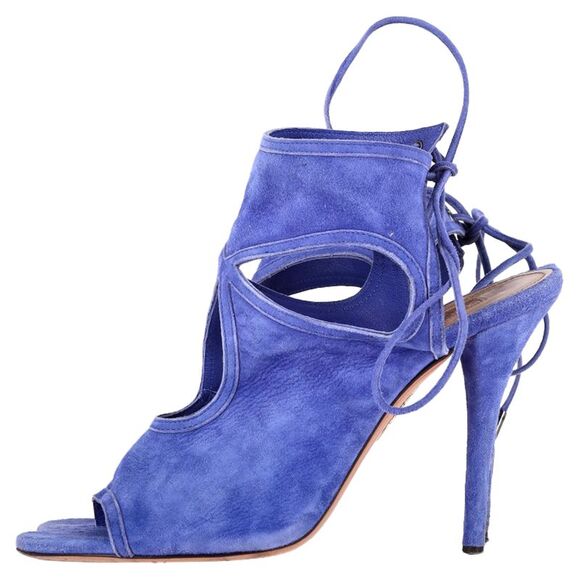 Aquazzura Sexy Thing Cutout Sandal Heels in Blue Suede